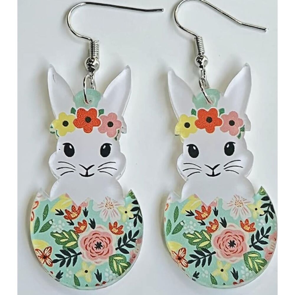 💜Acrylic easter bunny drop earrings - Picture 2 of 2
